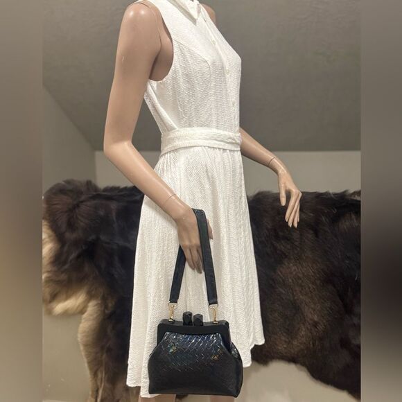 Iridescent Embossed Leather Handmade “Candy” Kisslock Acrylic Frame Clutch Bag - Picture 10 of 16